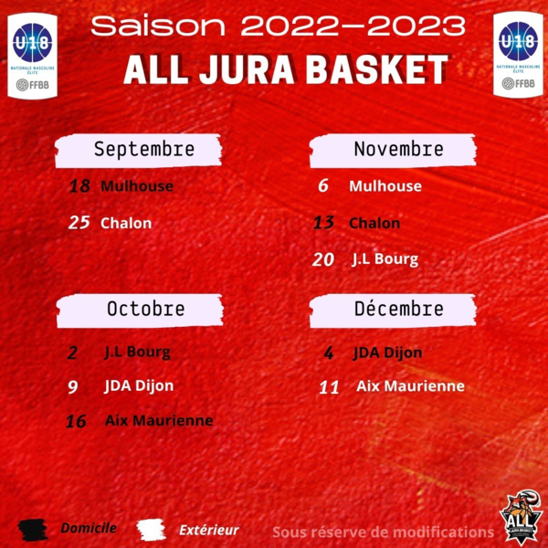 Calendriers #U18Elite & #NF3 ! 