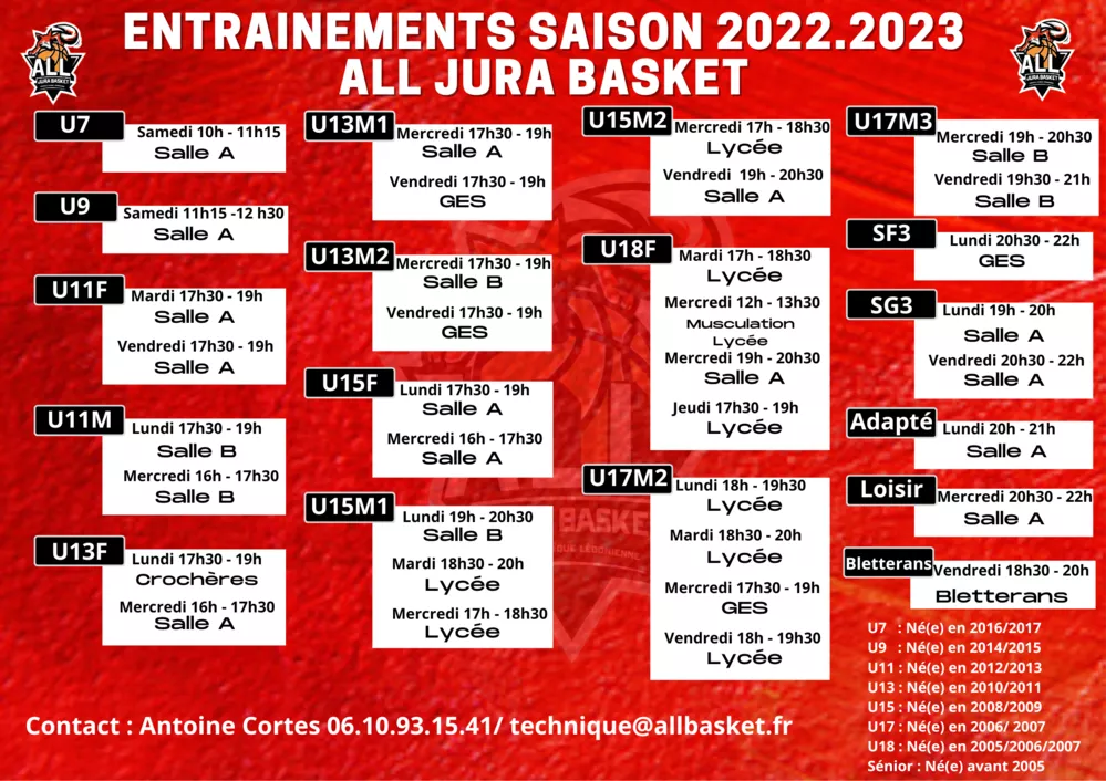 Planning des entraînements 2022.2023 !