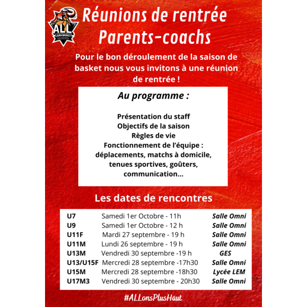 RÉUNIONS DE RENTRÉE PARENTS - COACHS !