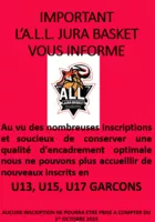 Fin des inscriptions U13 15 17 Garçons