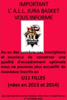 Fin des inscriptions U11 Filles