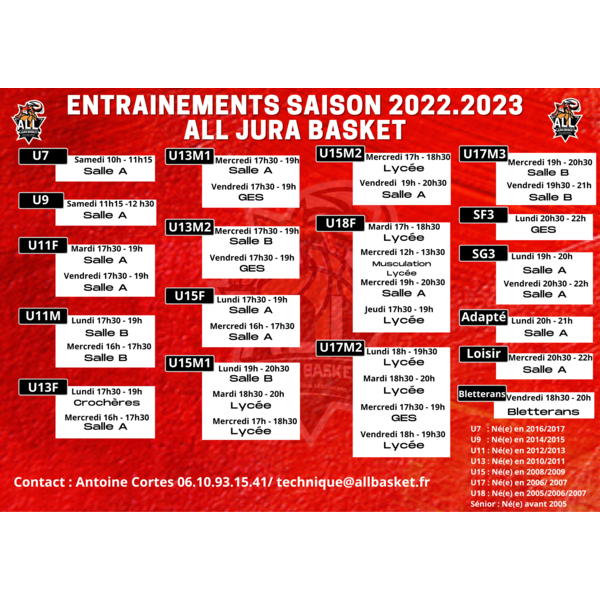 Planning des entraînements 2022.2023 !