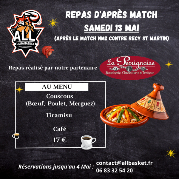 Repas d'après match : Samedi 13 Mai ! 